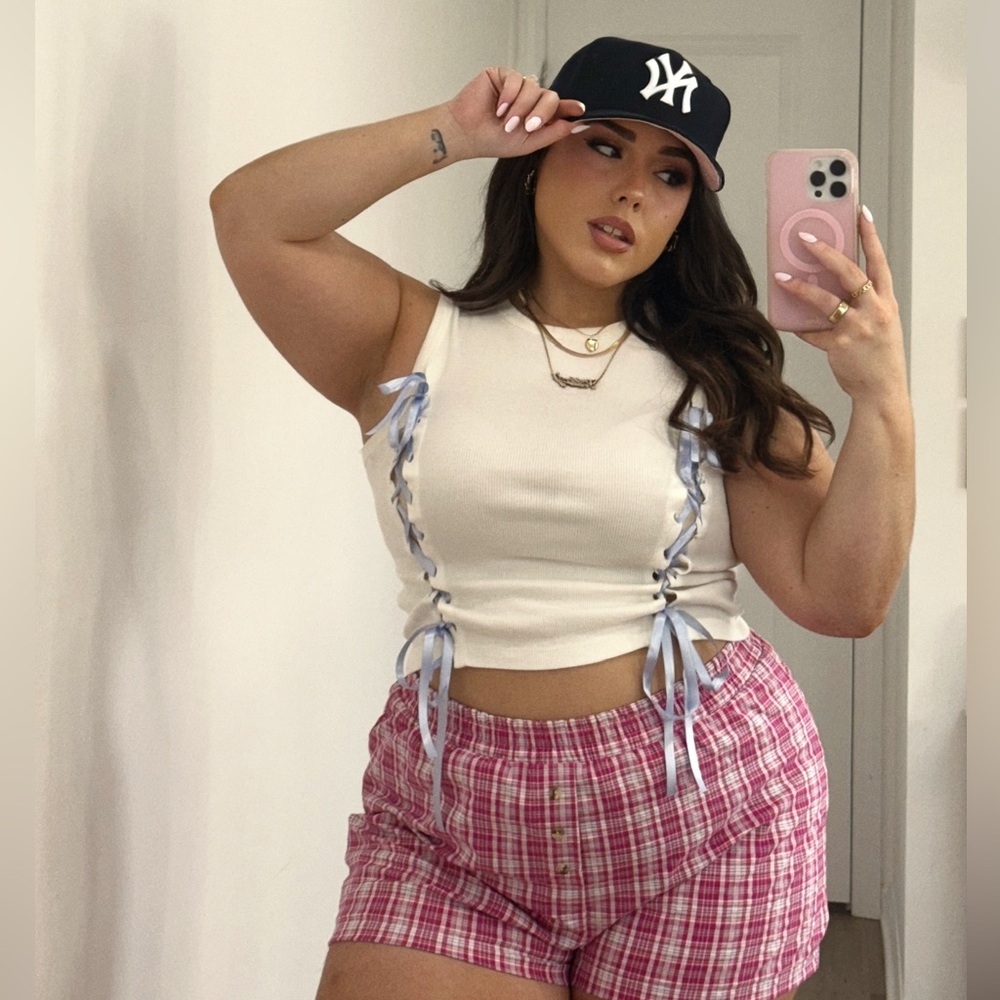 Urban Outfitters White Crop Top with Blue Accents